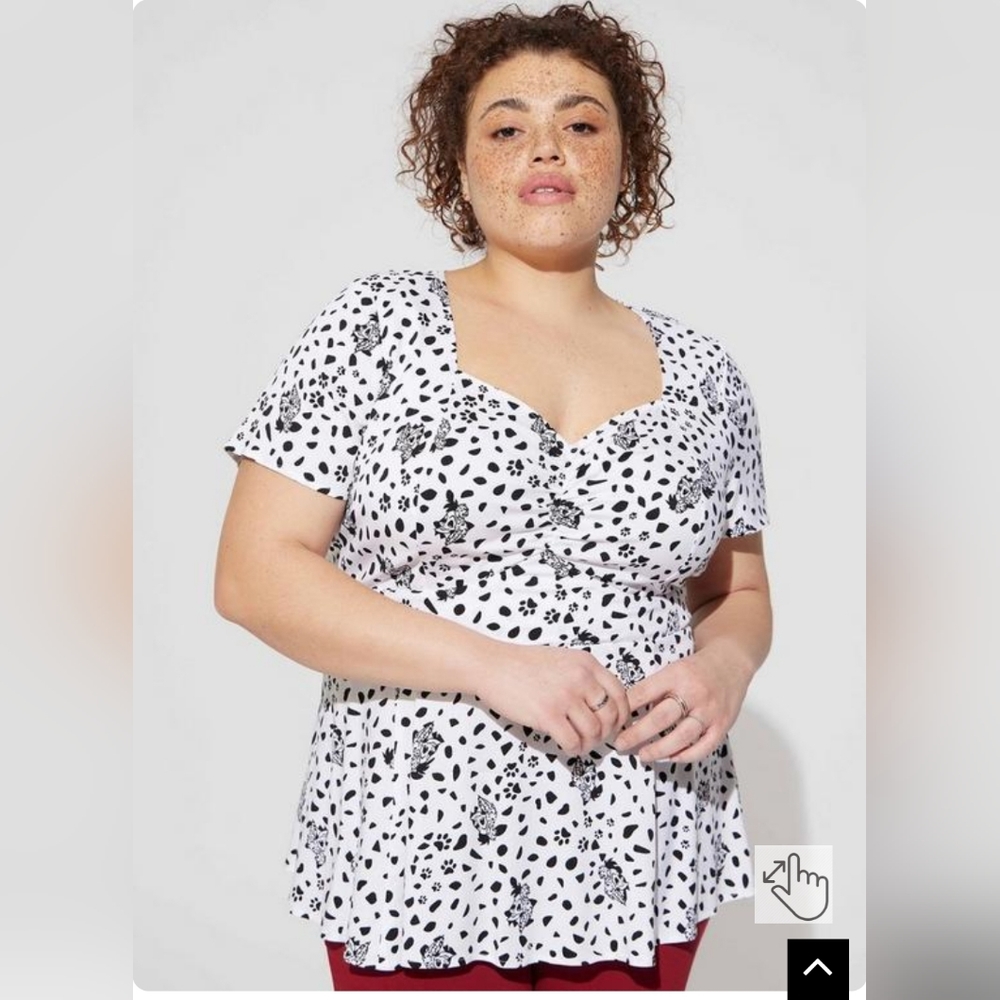 Disney Villains Cruella Peplum Stretch Challis Blouse - Picture 2 of 8